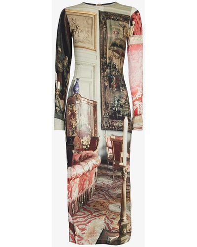 Vivienne Westwood Graphic-print Long-sleeved Stretch-woven Midi Dress - Natural