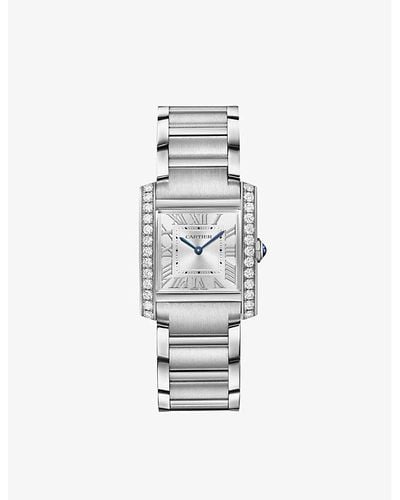 Cartier Crw4ta0021 Tank Francaise Medium Stainless-steel And 1.09ct Diamond Quartz Watch - White