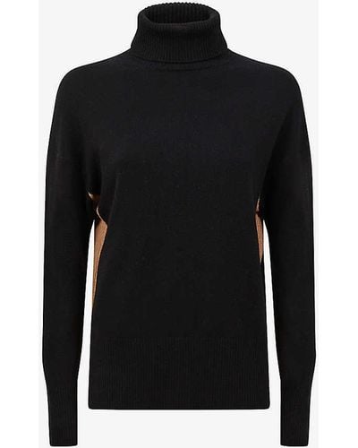 Reiss Alexis Roll-neck Contrast-panel Wool Jumper - Black