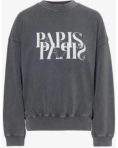 Anine Bing Jaci Paris-print Cotton Sweatshirt - Grey