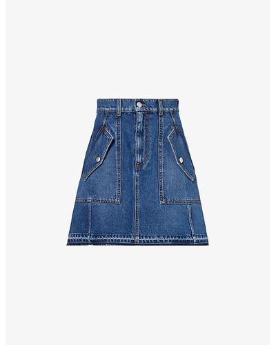 Alexander McQueen Paneled Brand-patch Denim Mini Skirt - Blue