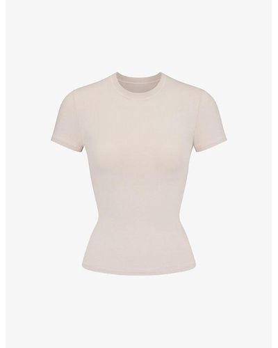 Skims Short-sleeved Slim-fit Stretch-cotton T-shirt - Natural