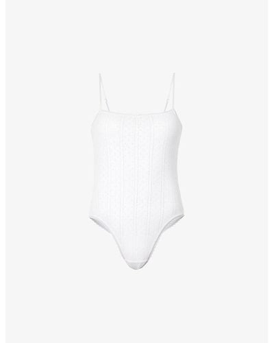 Cou Cou Intimates The Bodysuit Pointelle-pattern Organic-cotton Body - White