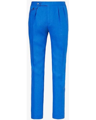 Polo Ralph Lauren Pleated Straight-leg Slim-fit Linen Trousers - Blue