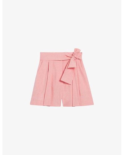 Claudie Pierlot Espoir Scalloped-hem Linen-blend Shorts - Pink