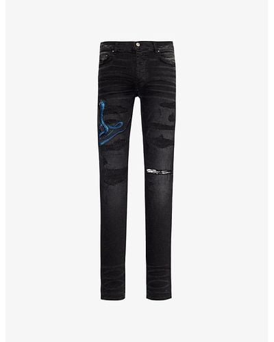 Amiri Snake-patch Slim-fit Tapered Stretch-denim Jeans - Black