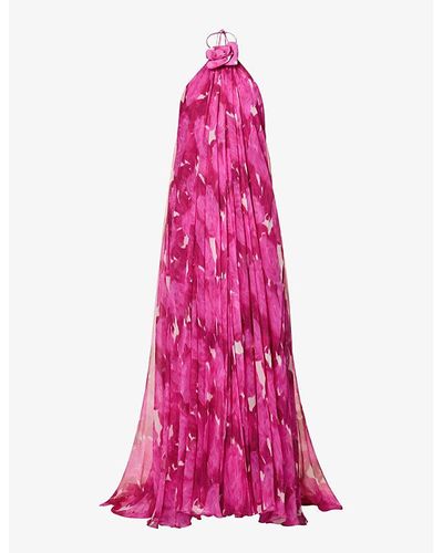 Valentino Floral-embellished Halterneck Silk Maxi Dress - Pink