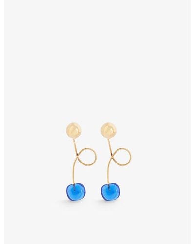 Dries Van Noten Abstract-charm Brass And Glass Drop Earrings - Blue