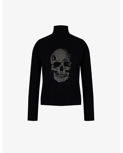 IKKS Skull-print Turtleneck Wool And Cashmere-blend Knitted Sweater X - Black