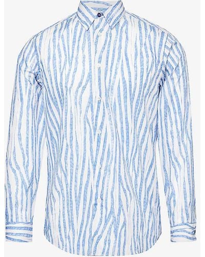Paul Smith Striped Long-sleeved Organic-cotton Shirt X - Blue