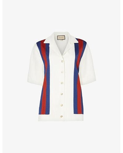 Gucci Striped-panel Knitted Polo Shirt - White