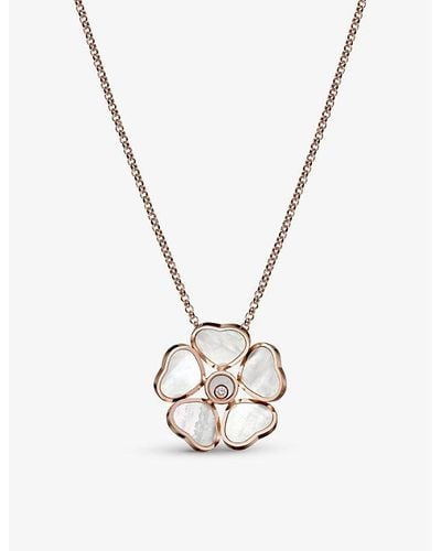 Chopard Happy Hearts Flower 18ct Rose-gold, 0.05ct Diamond And Mother-of-pearl Necklace - White