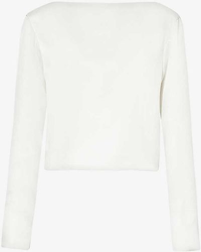 Theory Relaxed-fit Boat-neck Woven-blend Blouse - White