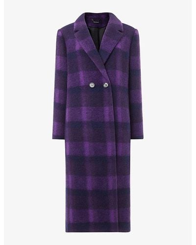 Whistles Camila Checked Wool-blend Coat - Purple