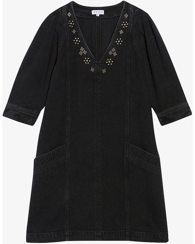 Claudie Pierlot Embellished Denim Mini Dress - Black