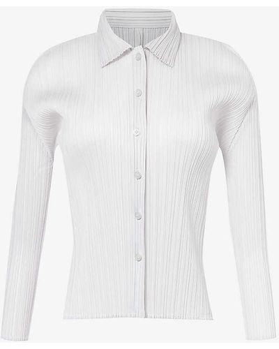 Pleats Please Issey Miyake Pleated Collared Knitted Shirt - White
