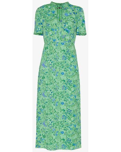 Whistles Bonnie Floral-print Slim-fit Woven Midi Dress - Green