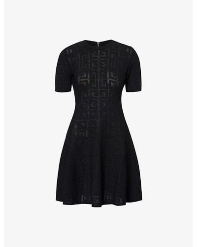 Givenchy Monogrammed Short-sleeved Knitted Mini Dress - Black