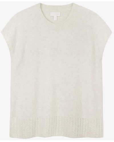 The White Company Cap-sleeve Ribbed-trim Stretch Organic-cotton Blend Top - White