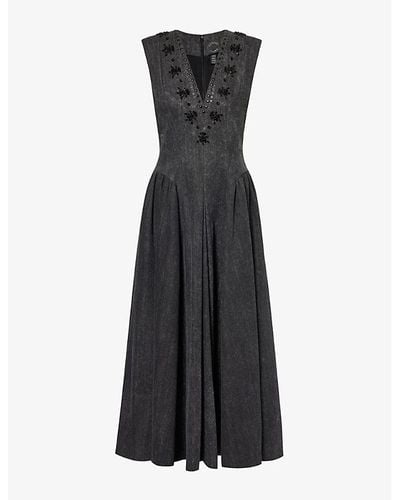 Huishan Zhang Claret V-neck Denim Midi Dress - Black