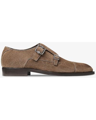 Jimmy Choo Finnion Double-strap Suede Monk Shoes - Brown