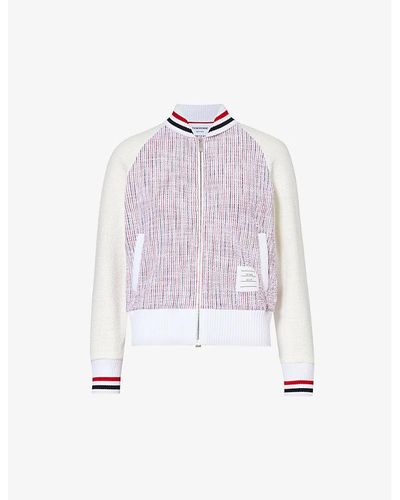 Thom Browne Brand-appliqué Striped Cotton-blend Bomber Jacket - Pink