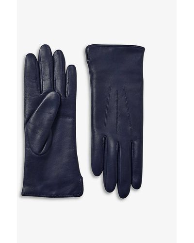 Aspinal of London Stitch-embellished Cashmere And Leather Gloves - Blue