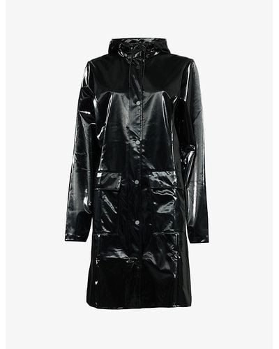 Rains Drawstring-hood Belted-waist Shell Coat - Black
