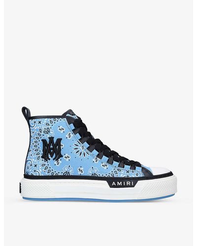 Amiri Bandana Graphic-print Canvas And Leather High-top Trainers - Blue