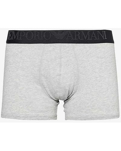 Emporio Armani Branded-waist Stretch-cotton Trunk - White