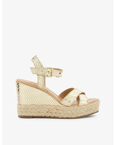Dune Kind Cross-strap Leather Wedge Sandals - Natural