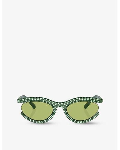 Swarovski Sk6006 Crystal-embellished Oval-frame Metal Sunglasses - Green