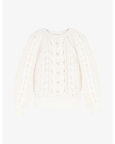 Maje Cable-pattern Raglan-sleeve Knitted Sweater - White