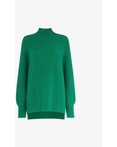 Whistles Funnel-neck Balloon-sleeved Stretch Knitted Jumper - Green