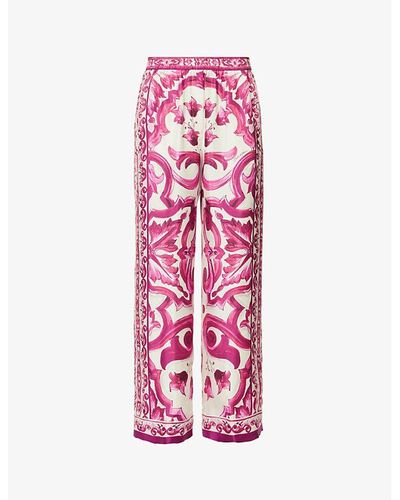 Dolce & Gabbana Pantal Graphic-print High-rise Wide-leg Silk Pants - Pink