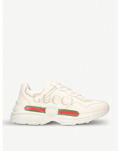 Gucci Rhyton Logo Leather Running Trainers - Natural