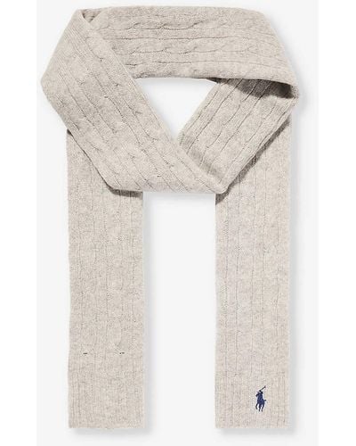 Polo Ralph Lauren Embroidered-logo Wool And Cashmere-blend Scarf - White