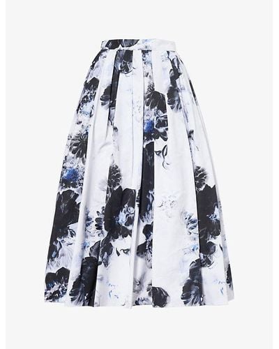 Alexander McQueen Floral-print Pleated Cotton Midi Skirt - White