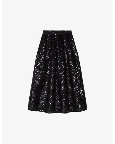 Maje Jupon Sequinned Midi Skirt - Black