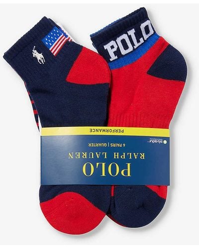 Polo Ralph Lauren Logo-embroidered Pack Of Six Stretch-recycled Polyester Blend Socks