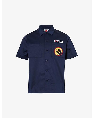 ICECREAM Waitress Brand-appliqué Stretch-cotton Shirt - Blue
