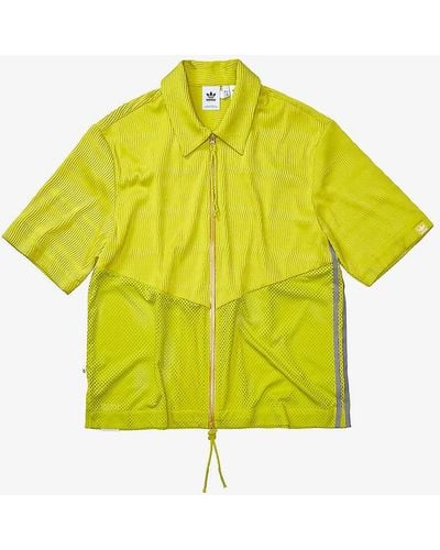 Song For The Mute X Adidas Brand-stripe Regular-fit Stretch Recycled Polyester-blend Shirt X - Yellow