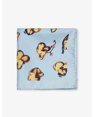 Paul Smith Patterned Silk Pocket Square - Blue
