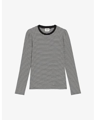 Claudie Pierlot Tamarine Stripe-print Long-sleeve Cotton T-shirt - Gray