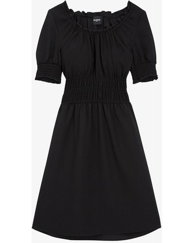 The Kooples Puffed-sleeved Pocketed Cotton-jersey Mini Dress - Black