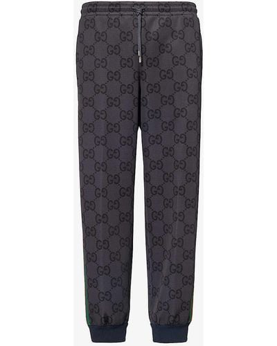 Gucci Monogram-patterned Tapered-leg Stretch-woven jogging Bottoms - Blue
