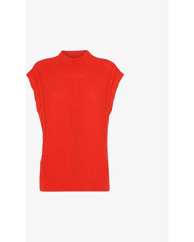 Whistles Sleeveless Cable Cotton And Wool Blend Jumper - Red