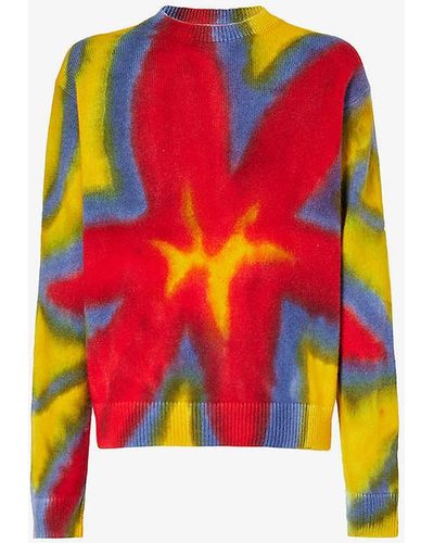 The Elder Statesman Tie-dye Dropped-shoulder Relaxed-fit Cashmere Jumper - Red