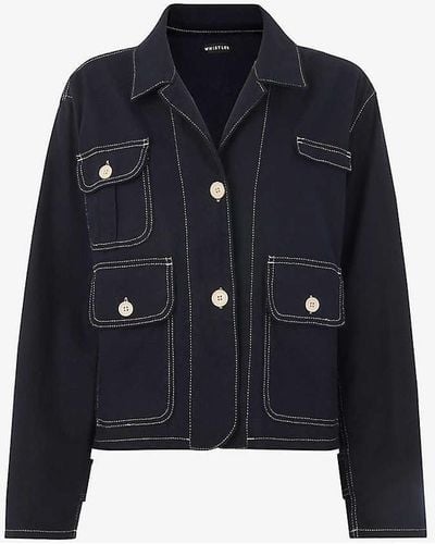 Whistles Cassie Cargo-pocket Relaxed-fit Cotton Jacket - Blue