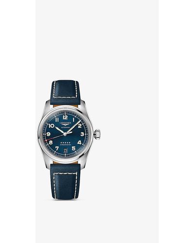 Longines L34104930 Spirit Stainless-steel And Leather Automatic Watch - Blue